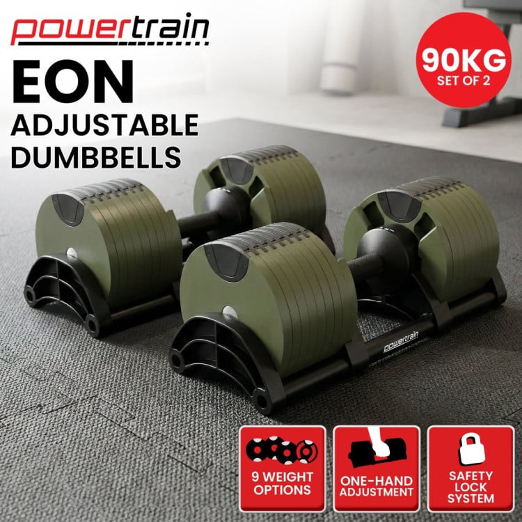 Powertrain Eon Dial Up 90KG Adjustable Dumbbells Pair - Green image 13