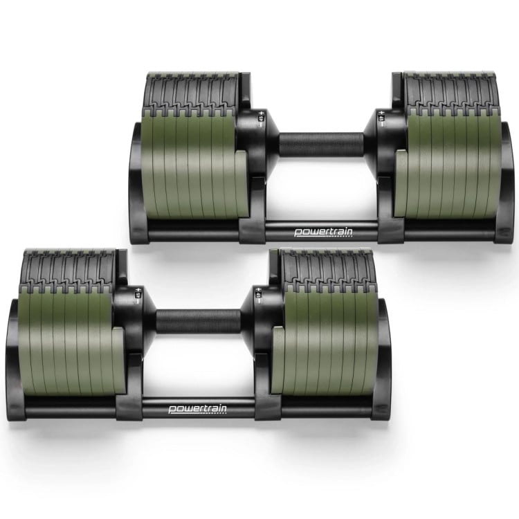 Powertrain Eon Dial Up 90KG Adjustable Dumbbells Pair - Green image 5