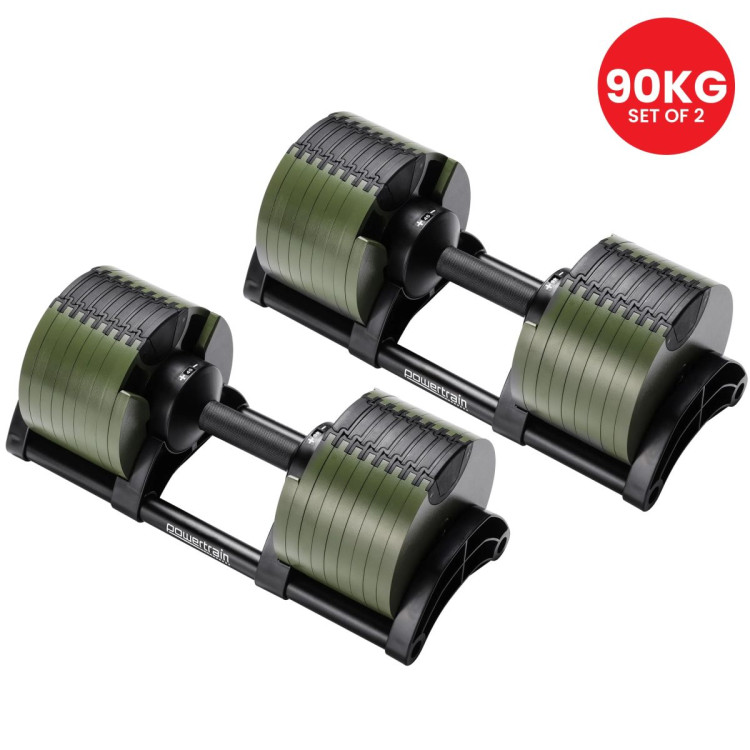 Powertrain Eon Dial Up 90KG Adjustable Dumbbells Pair - Green image 8