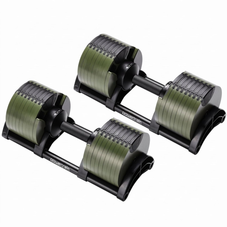Powertrain Eon 90kg Adjustable Dumbbells Pair (2x 45kg) Quick Dial Strength Training Free Weights for Home Gym, Green