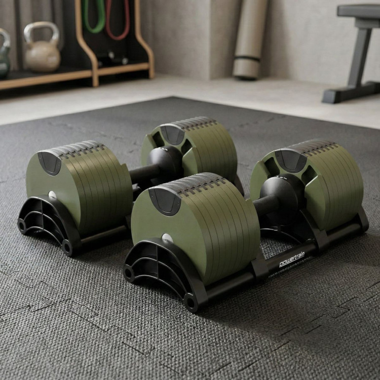 Powertrain Eon Dial Up 90KG Adjustable Dumbbells Pair - Green image 12