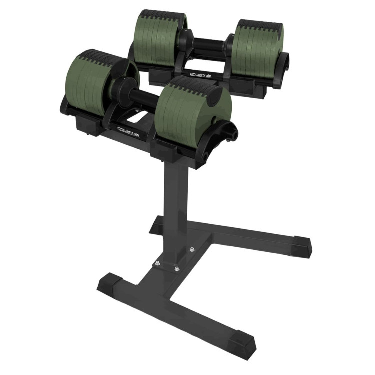 Powertrain Eon Dial Up 90KG Adjustable Dumbbells Pair with Stand - Green image 3