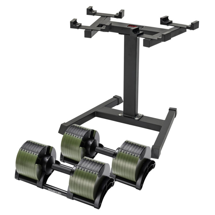 Powertrain Eon Dial Up 90KG Adjustable Dumbbells Pair with Stand - Green image 6