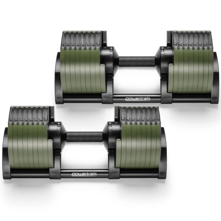 Powertrain Eon Dial Up 90KG Adjustable Dumbbells Pair with Stand - Green image 8
