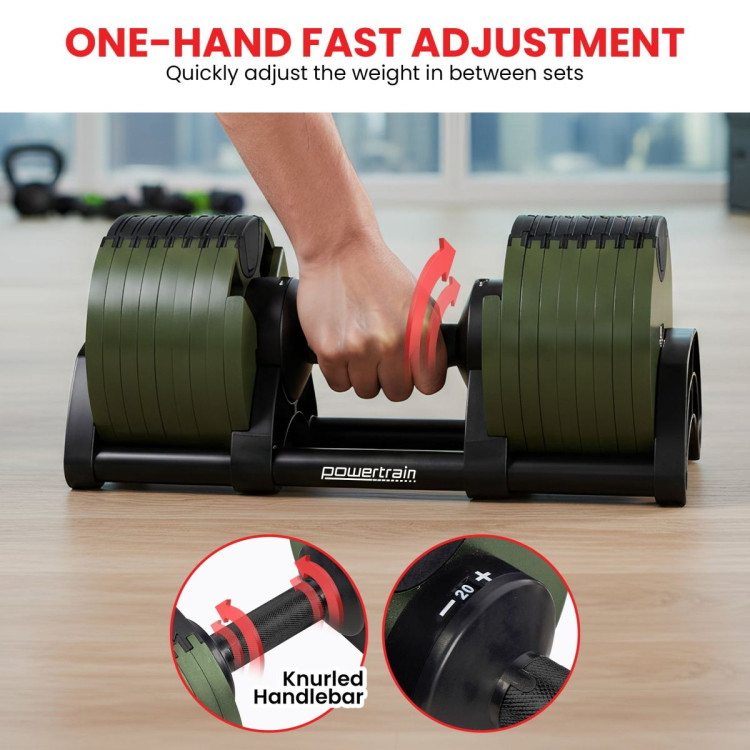 Powertrain Eon Dial Up 90KG Adjustable Dumbbells Pair with Stand - Green image 12