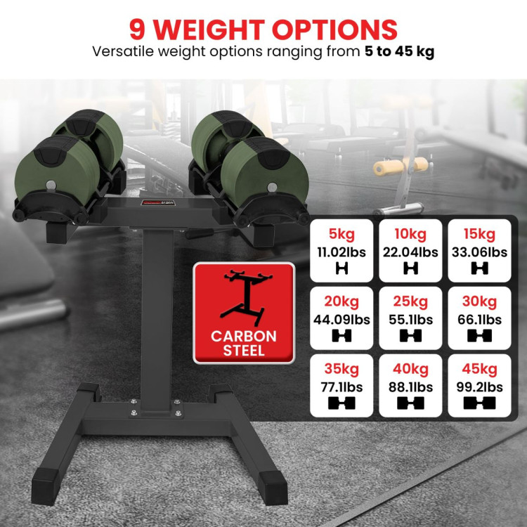 Powertrain Eon Dial Up 90KG Adjustable Dumbbells Pair with Stand - Green image 14