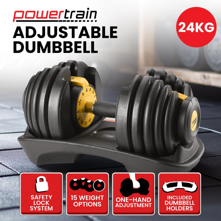 Powertrain 24kg Gold Adjustable Dumbbell Home Gym Weights image 3