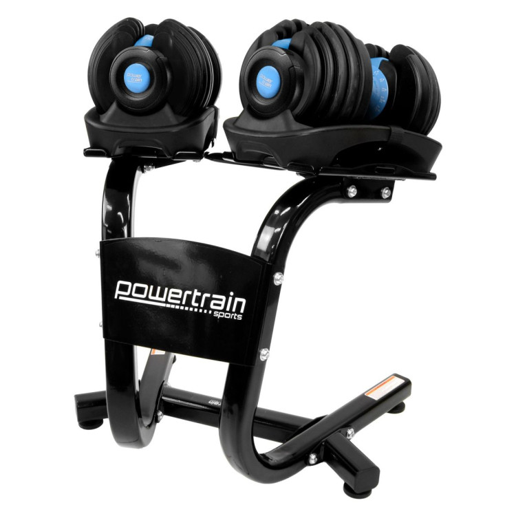 Powertrain Pair of 24kg Blue Adjustable Dumbbell Home Gym Weights with Stand