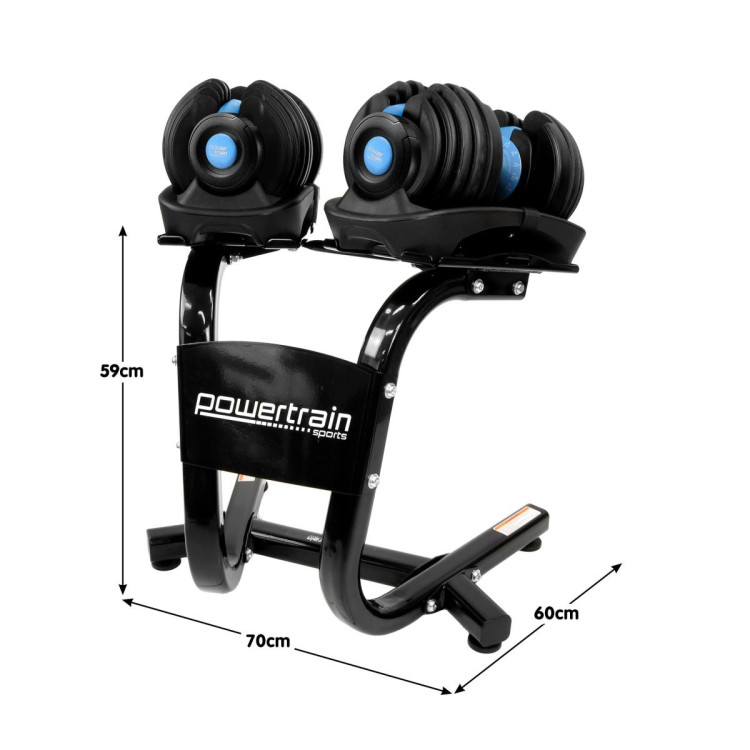Powertrain Pair of 24kg Blue Adjustable Dumbbell Home Gym Weights with Stand image 3