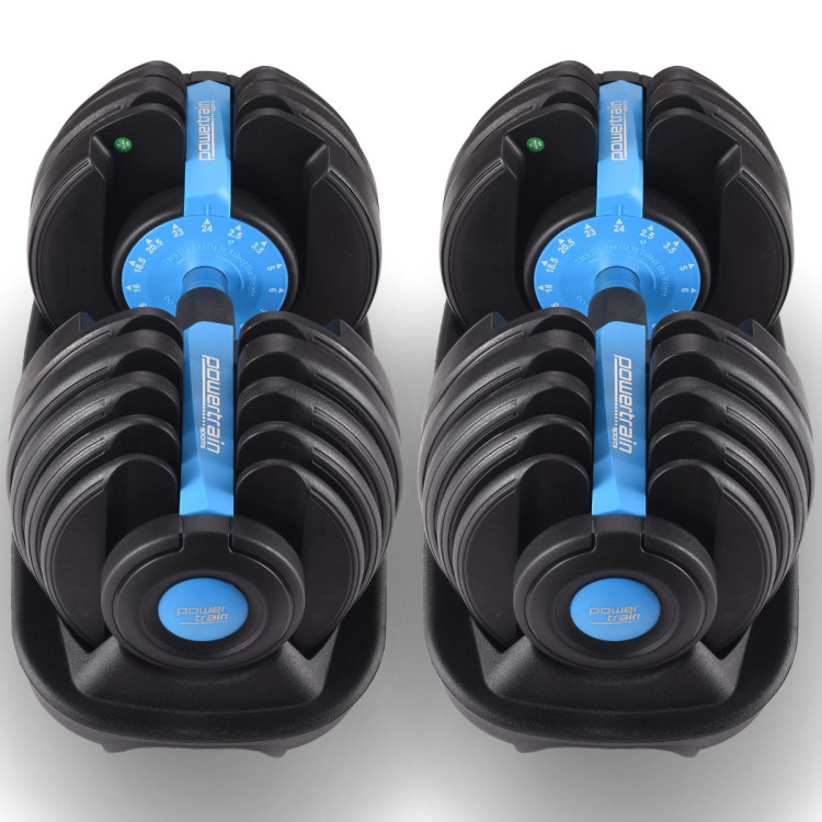 Powertrain Pair of 24kg Blue Adjustable Dumbbell Home Gym Weights with Stand image 12