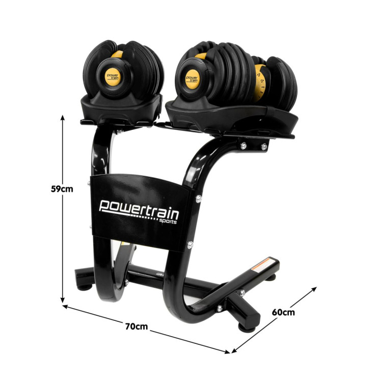 Powertrain Pair of 24kg Gold Adjustable Dumbbell Home Gym Weights with Stand image 4