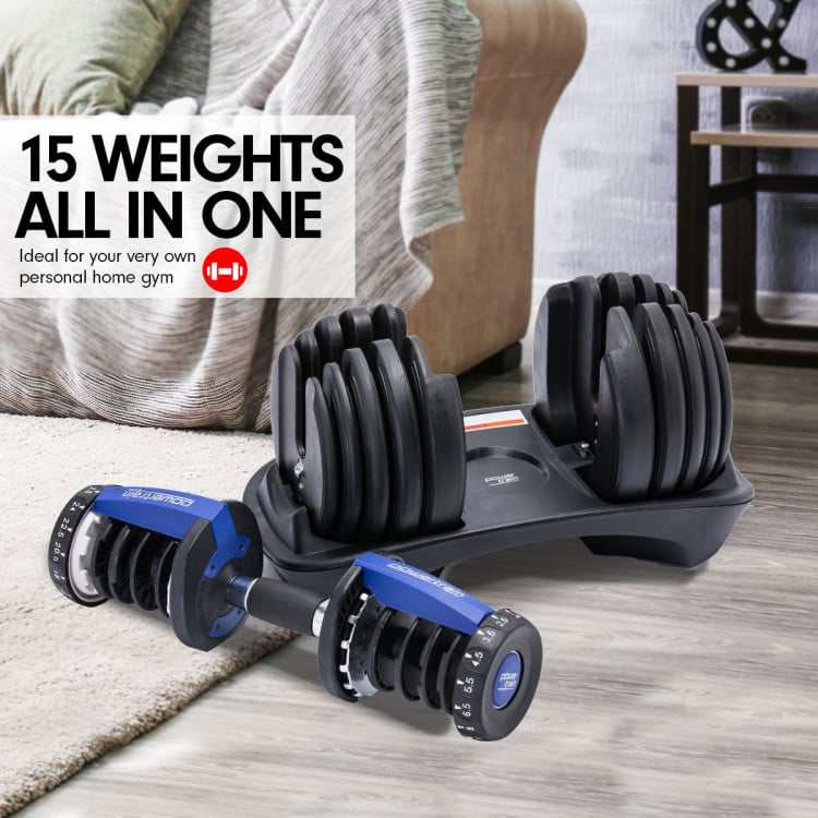 48KG Powertrain Adjustable Dumbbell Set With Stand Blue image 3