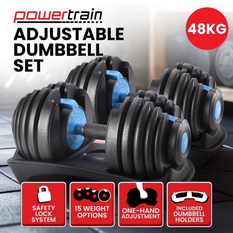 Powertrain 48kg Blue Adjustable Dumbbell Home Gym Weights image 13