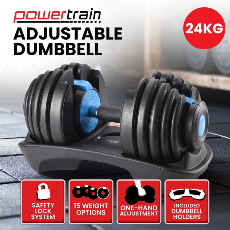 Powertrain 24kg Adjustable Dumbbell Home Gym Exercise Weights Free Workout Blue image 13