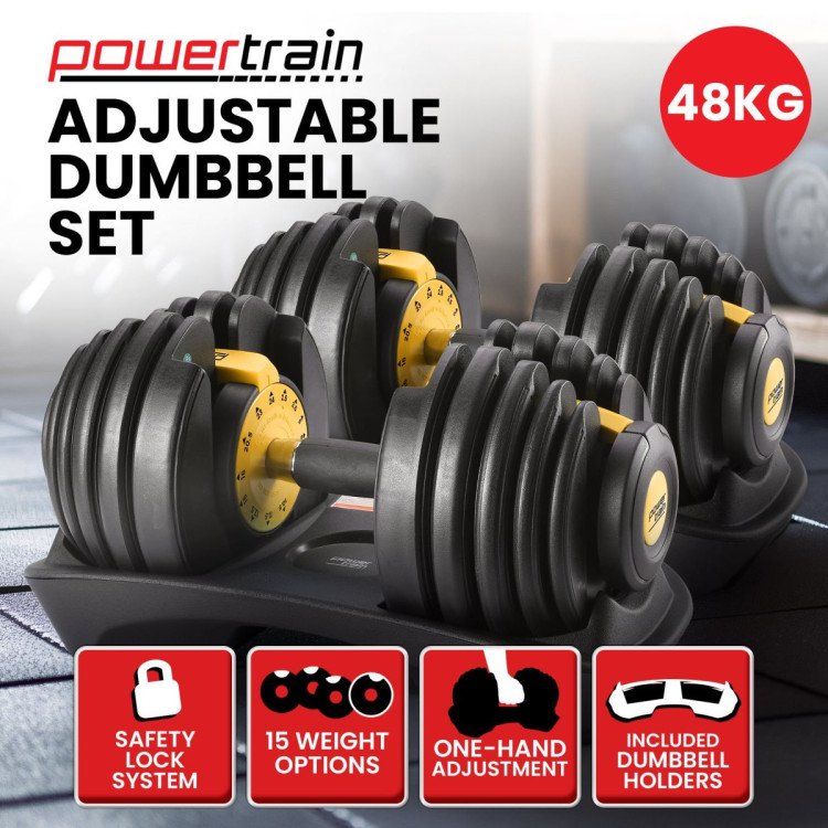 Powertrain 48kg Gold Adjustable Dumbbell Home Gym Weights image 13