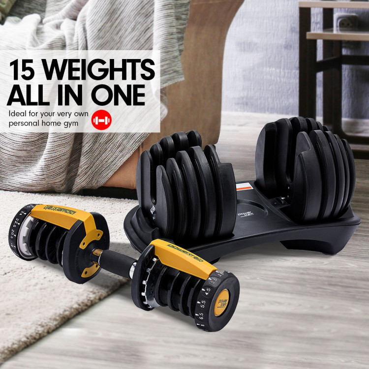 48kg Powertrain Adjustable Dumbbell Home Gym Set Gold image 3