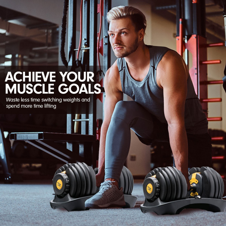48kg Powertrain Adjustable Dumbbell Home Gym Set Gold image 8