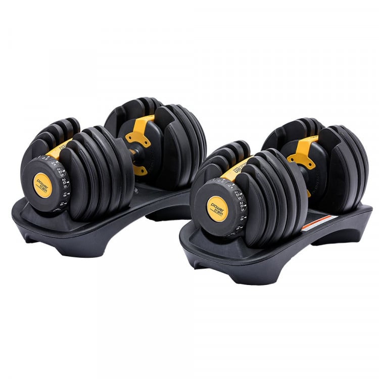 48kg Powertrain Adjustable Dumbbell Home Gym Set Gold image 2