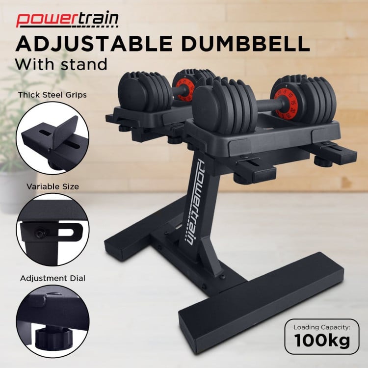Powertrain GEN2 Pro Adjustable Dumbbell Set - 2 x 25kg (50kg) Home Gym Weights with Stand image 10