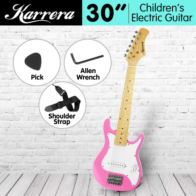 Karrera Kids Electric Guitar Junior Beginner Double Cutaway Scaled-Down Instrument for Children - Pink image 3