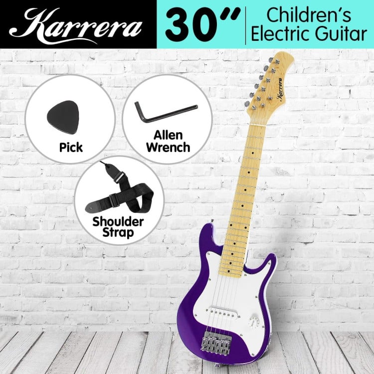 Karrera Kids Electric Guitar Junior Beginner Double Cutaway Scaled-Down Instrument for Children - Purple image 3