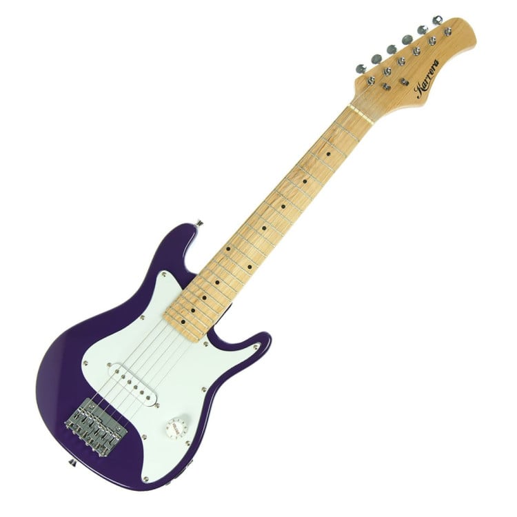 Karrera Kids Electric Guitar Junior Beginner Double Cutaway Scaled-Down Instrument for Children - Purple