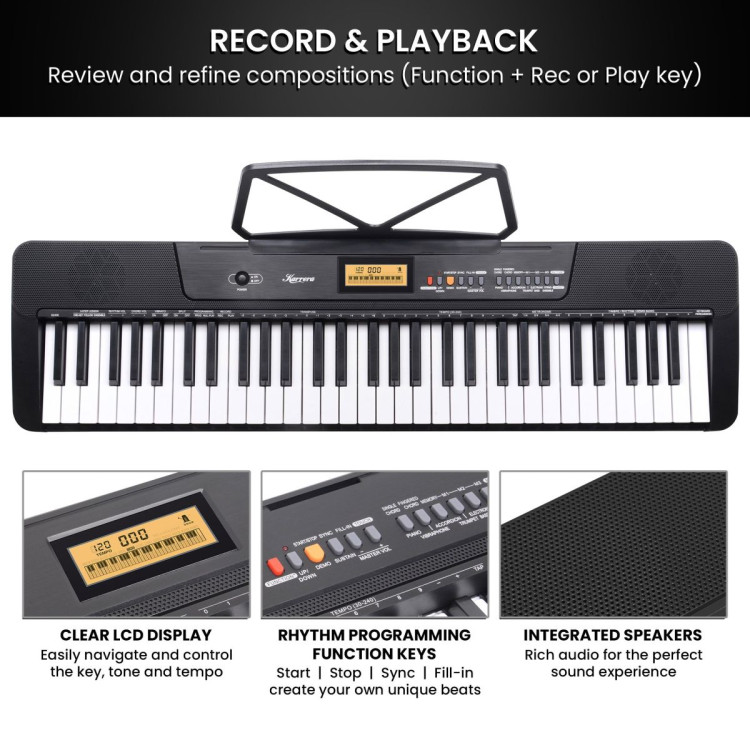 Karrera 61-Key Electronic Keyboard with LCD Display and Touch Response in Black CHJ-291 image 8