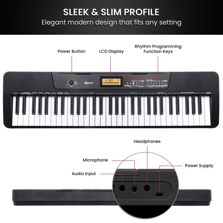 Karrera 61-Key Electronic Keyboard with LCD Display and Touch Response in Black CHJ-291 image 9
