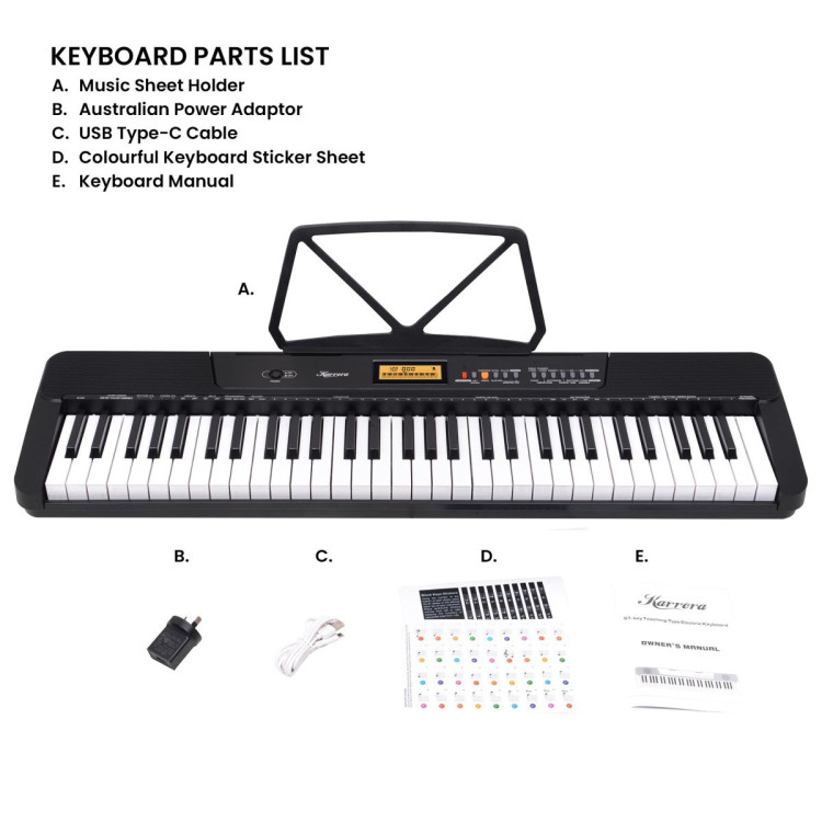 Karrera 61-Key Electronic Keyboard with LCD Display and Touch Response in Black CHJ-291 image 10