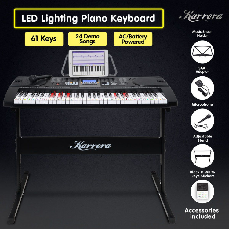 Karrera 61 Keys Electronic LED Keyboard Piano with Stand - Black image 3