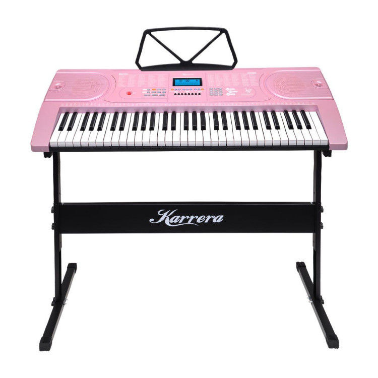 Karrera 61 Keys Electronic Keyboard Piano Music with Stand - Pink image 2