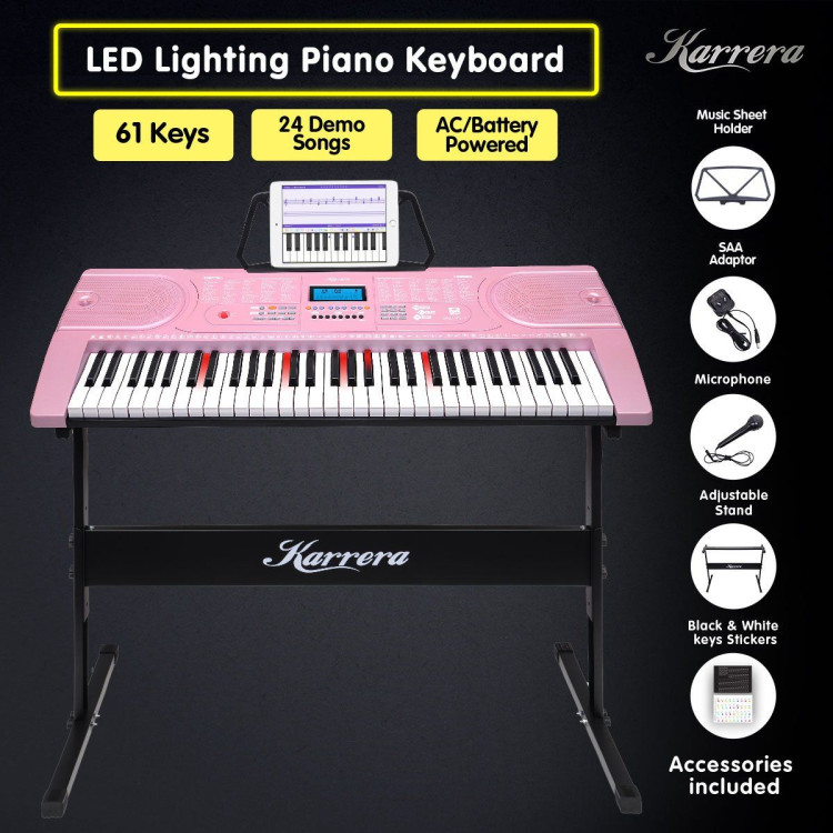 Karrera 61 Keys Electronic LED Piano Keyboard with Stand - Pink image 3