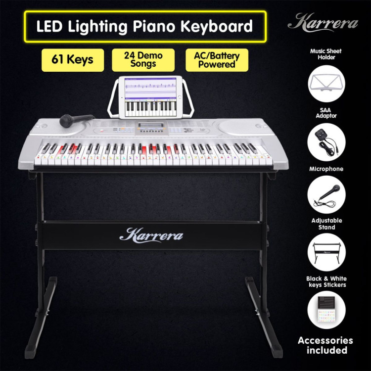 Karrera 61 Keys Electronic LED Keyboard Piano with Stand - Silver image 13