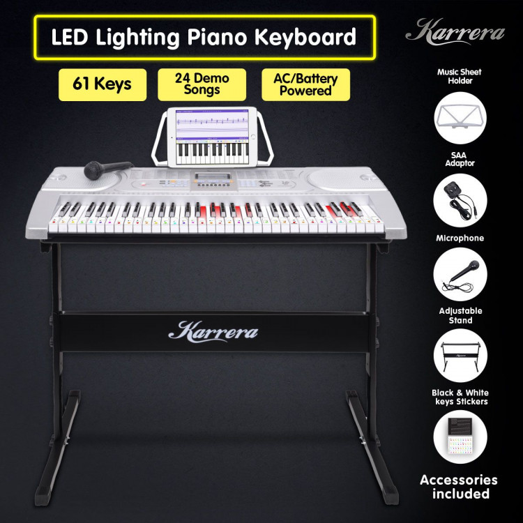 Karrera 61 Keys Electronic LED Keyboard Piano with Stand - Silver image 3
