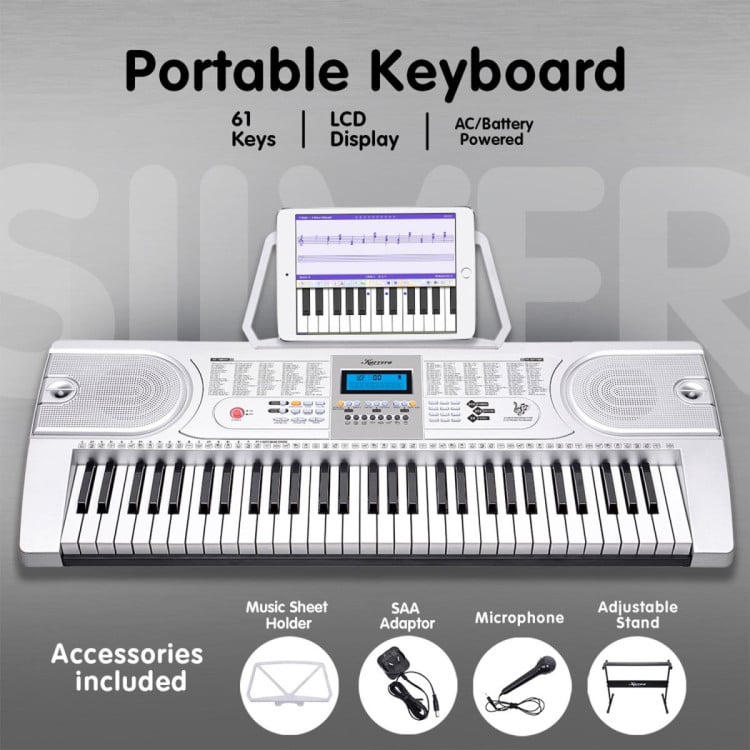 Karrera 61 Keys Electronic Keyboard Piano with Stand - Silver image 13