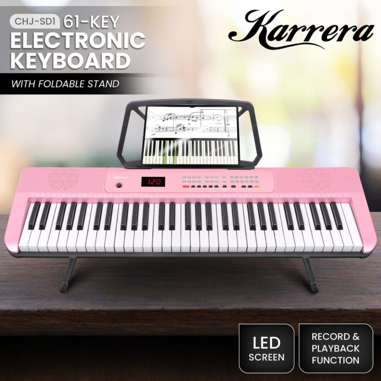 Karrera 61-Key Electronic Piano Keyboard with LED and Folding Stand in Pink CHJ-SD1 image 13