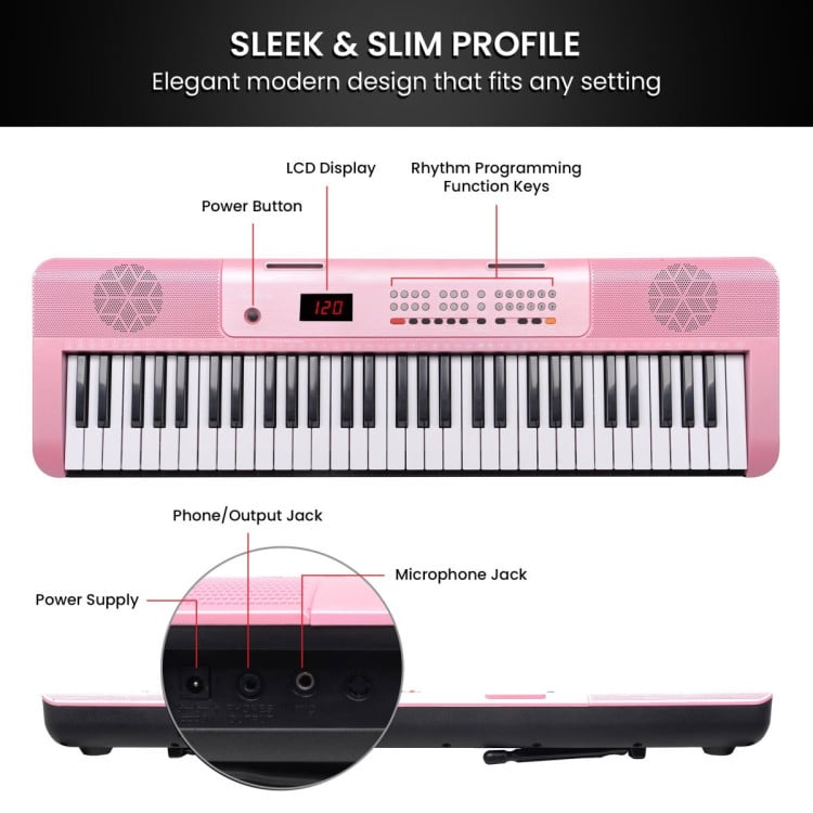 Karrera 61-Key Electronic Piano Keyboard with LED and Folding Stand in Pink CHJ-SD1 image 9