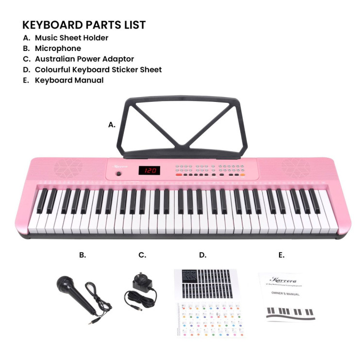 Karrera 61-Key Electronic Piano Keyboard with LED and Folding Stand in Pink CHJ-SD1 image 10