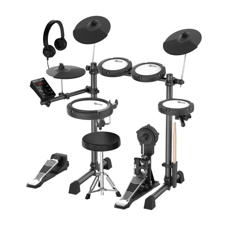 Karrera 18S Electronic Drum Kit with Mesh Pads 8in Bluetooth USB/MIDI Drum Coach Metronome  Kick Pedal & Choke Cymbals