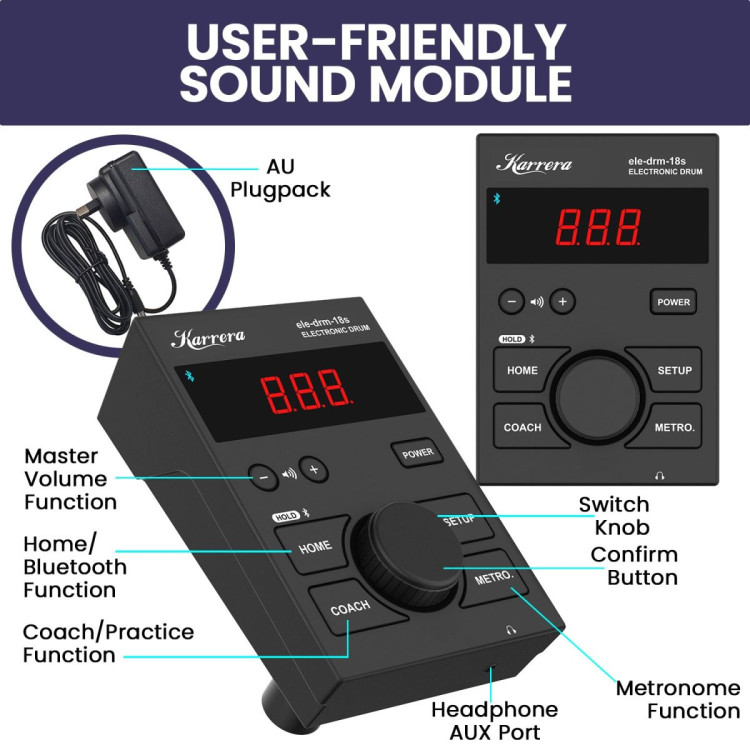 Karrera 18S Electronic Drum Kit Quiet Mesh Pads 8 Dual-Trigger Snare Bluetooth 300+ Sounds image 7
