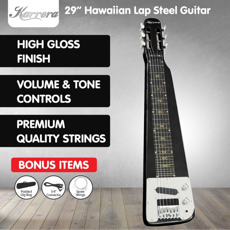 Karrera 29in 6-String Lap Steel Hawaiian Guitar - Black image 11