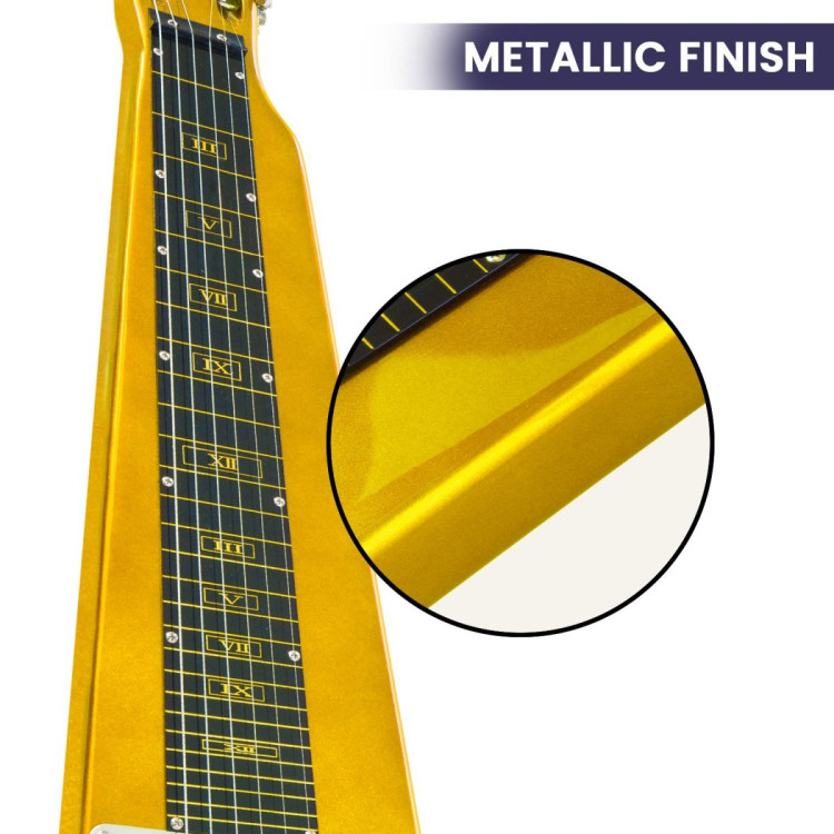 Karrera 29in 6-String Lap Steel Hawaiian Guitar - Metallic Gold image 9