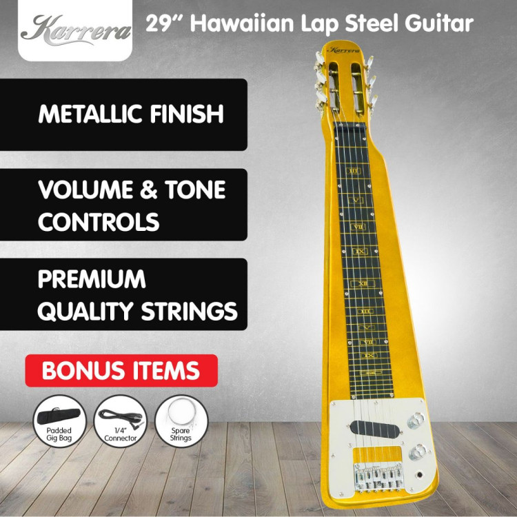 Karrera 29in 6-String Lap Steel Hawaiian Guitar - Metallic Gold image 11