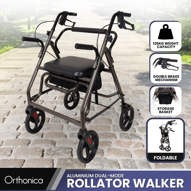 Orthonica Foldable Steel Frame Rollator Walker Lightweight Mobility Aid in Grey image 3