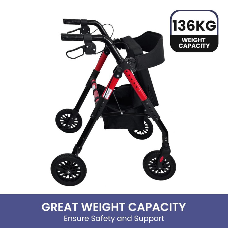 Orthonica Foldable Mobility Steel Rollator 136kg Max Capacity Red image 10