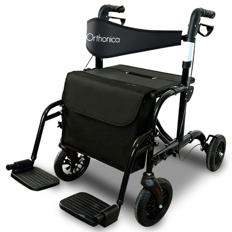 Orthonica Aluminium 2-in-1 Rollator Wheelchair with Foldable Frame – Black & Silver image 4