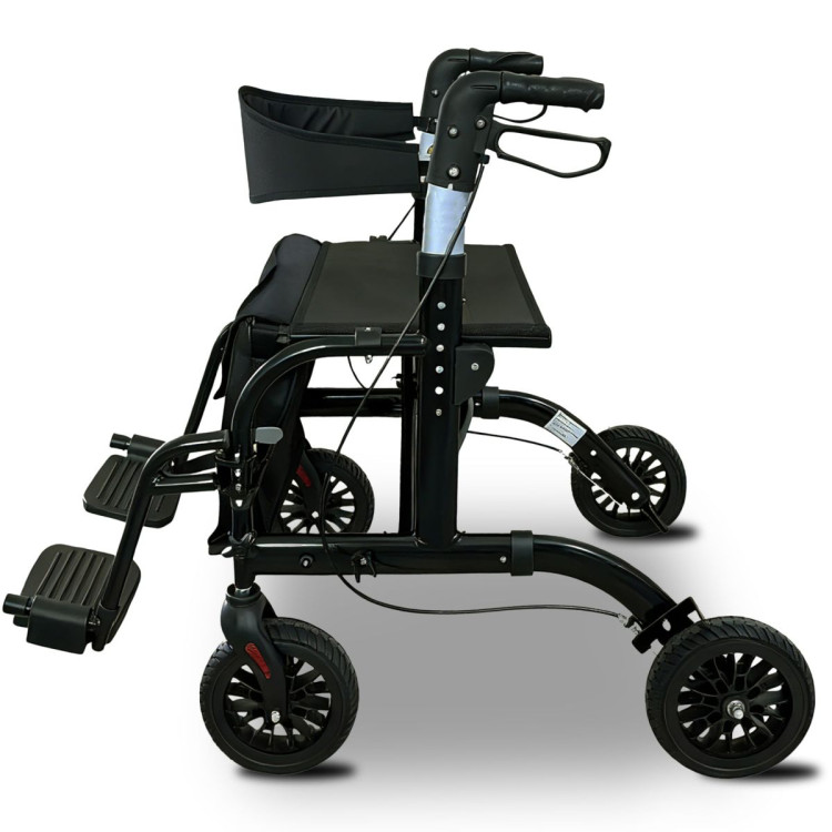 Orthonica Aluminium 2-in-1 Rollator Wheelchair with Foldable Frame – Black & Silver image 5