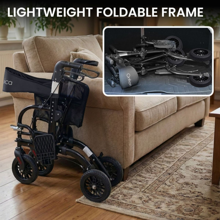 Orthonica Aluminium 2-in-1 Rollator Wheelchair with Foldable Frame – Black & Silver image 9