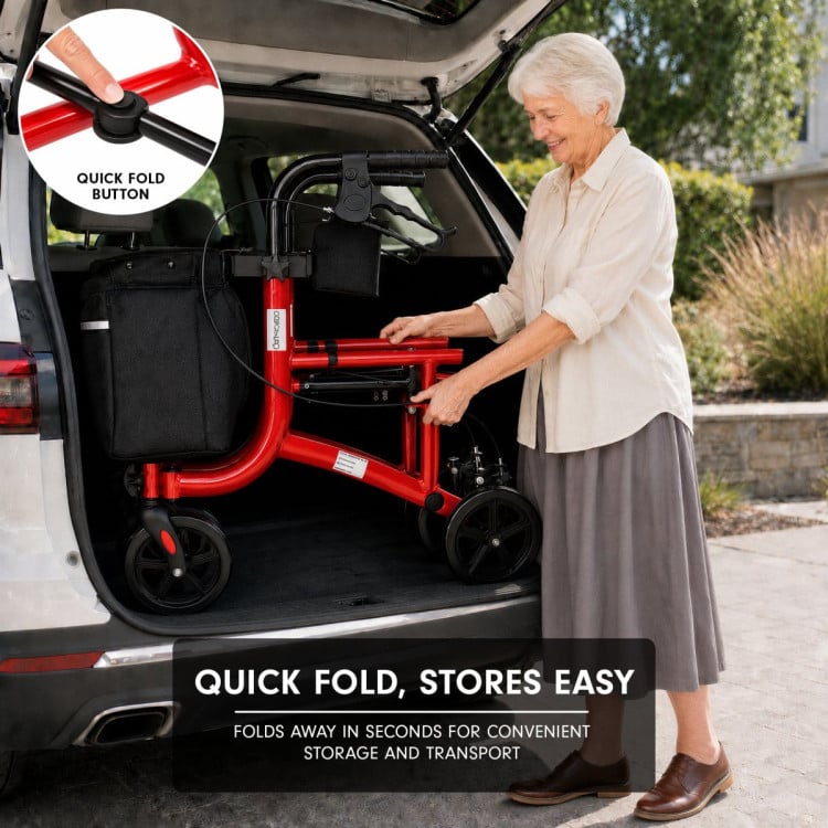 Orthonica 3-Wheel Folding Rollator Walker with Seat Lightweight Aluminium Mobility Aid Adjustable Height Bag image 8