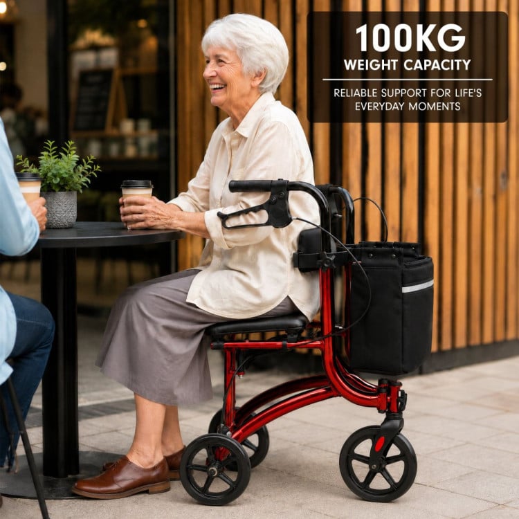 Orthonica 3-Wheel Folding Rollator Walker with Seat Lightweight Aluminium Mobility Aid Adjustable Height Bag image 10